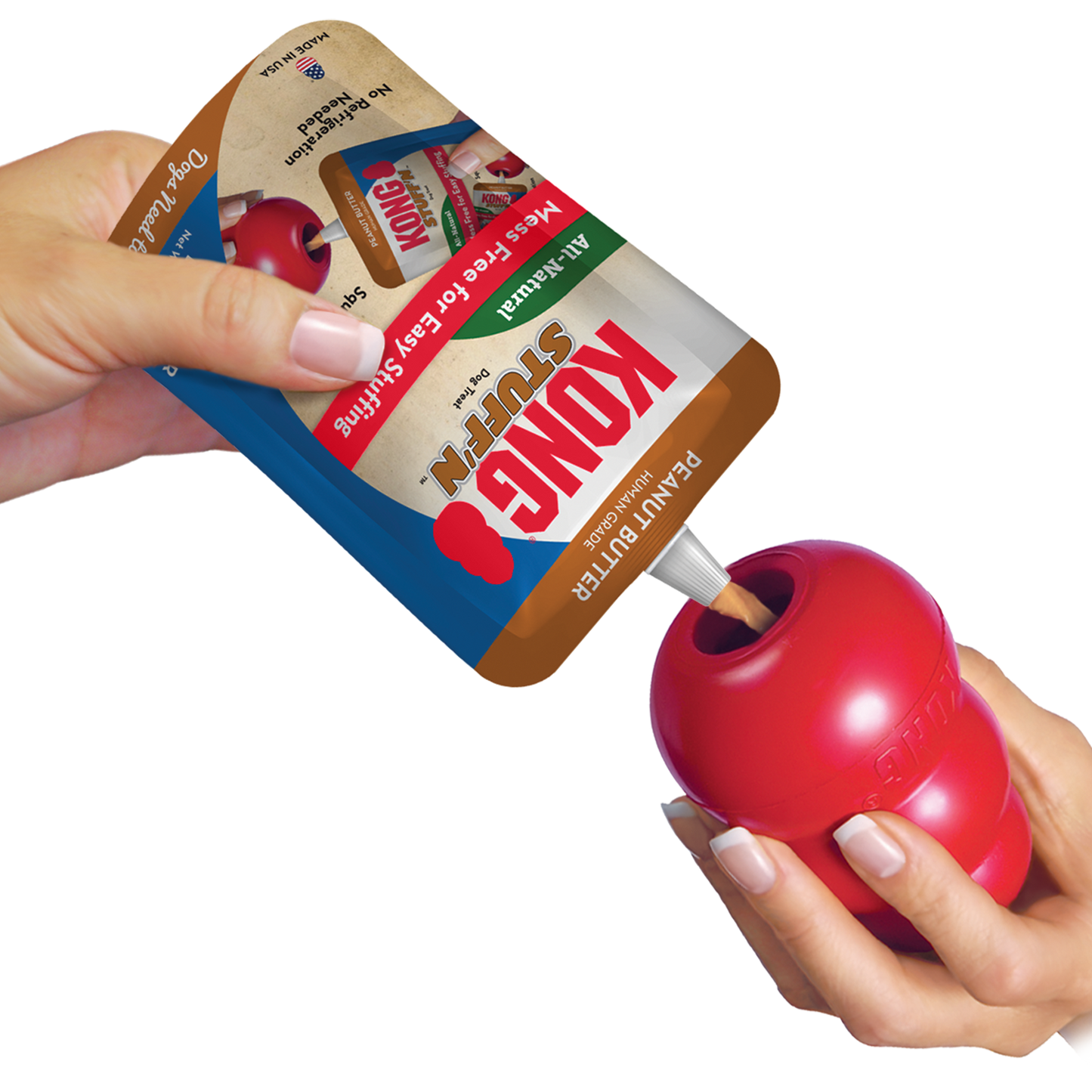 KONG peanut butter squeeze pouch for easy interactive food toy stuffing