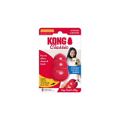 Kong Classic Red Dog Toy, durable rubber chew toy designed to entertain and soothe dogs, perfect for treat stuffing and freezing. 